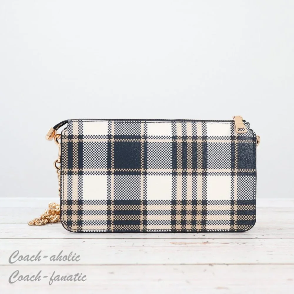 NWT Coach C8682 Poppy Crossbody With Garden Plaid Print in Midnight - Picture 6 of 11